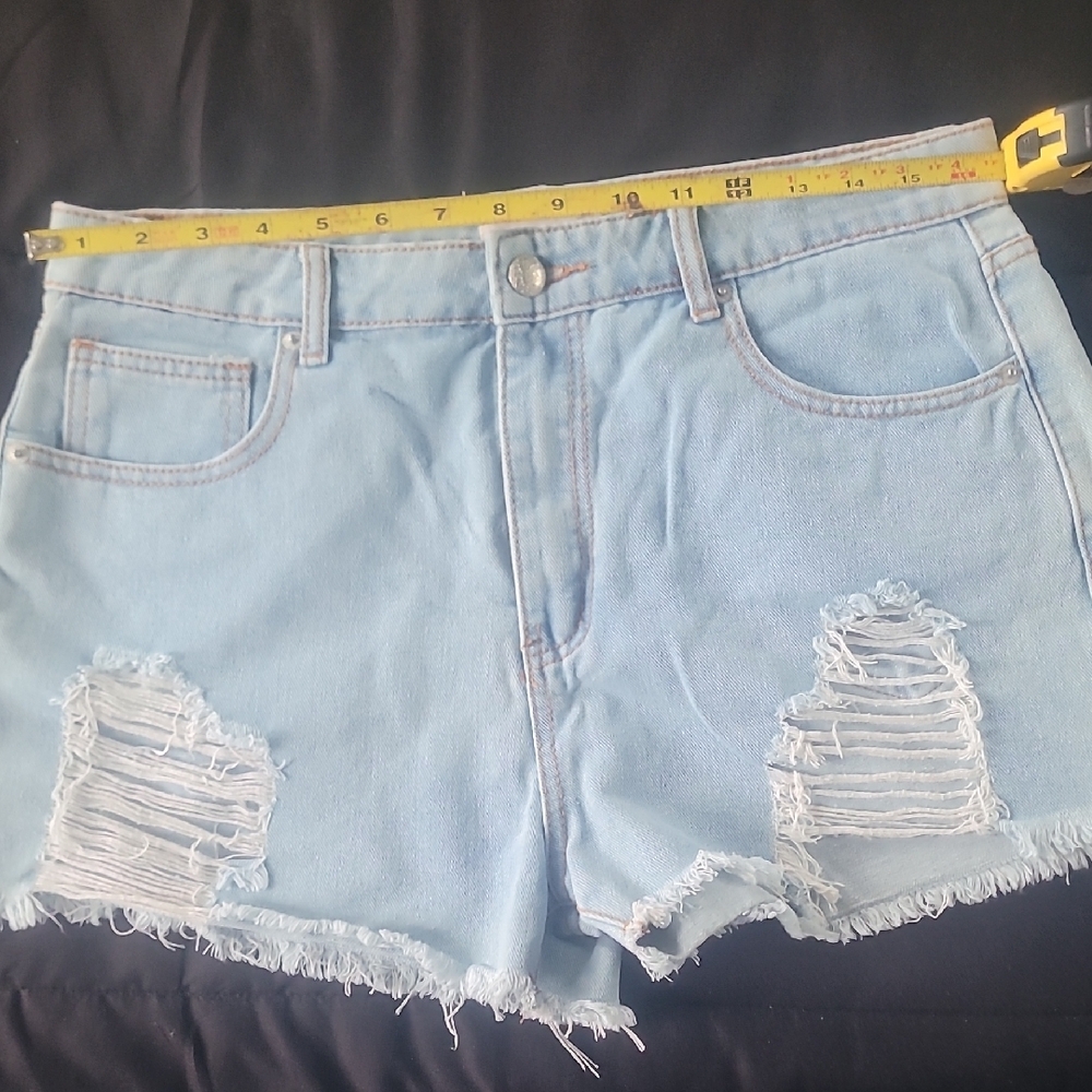 Light Blue Distressed Denim Shorts - Picture 8 of 16